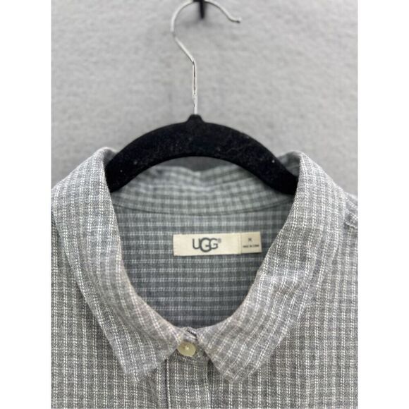 UGG Mens Gray White Check Plaid Long Sleeve Flannel Button Up Shirt Size Medium - Picture 2 of 8